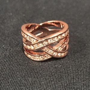 Rose Gold Tone Crisscross Crystal Ring